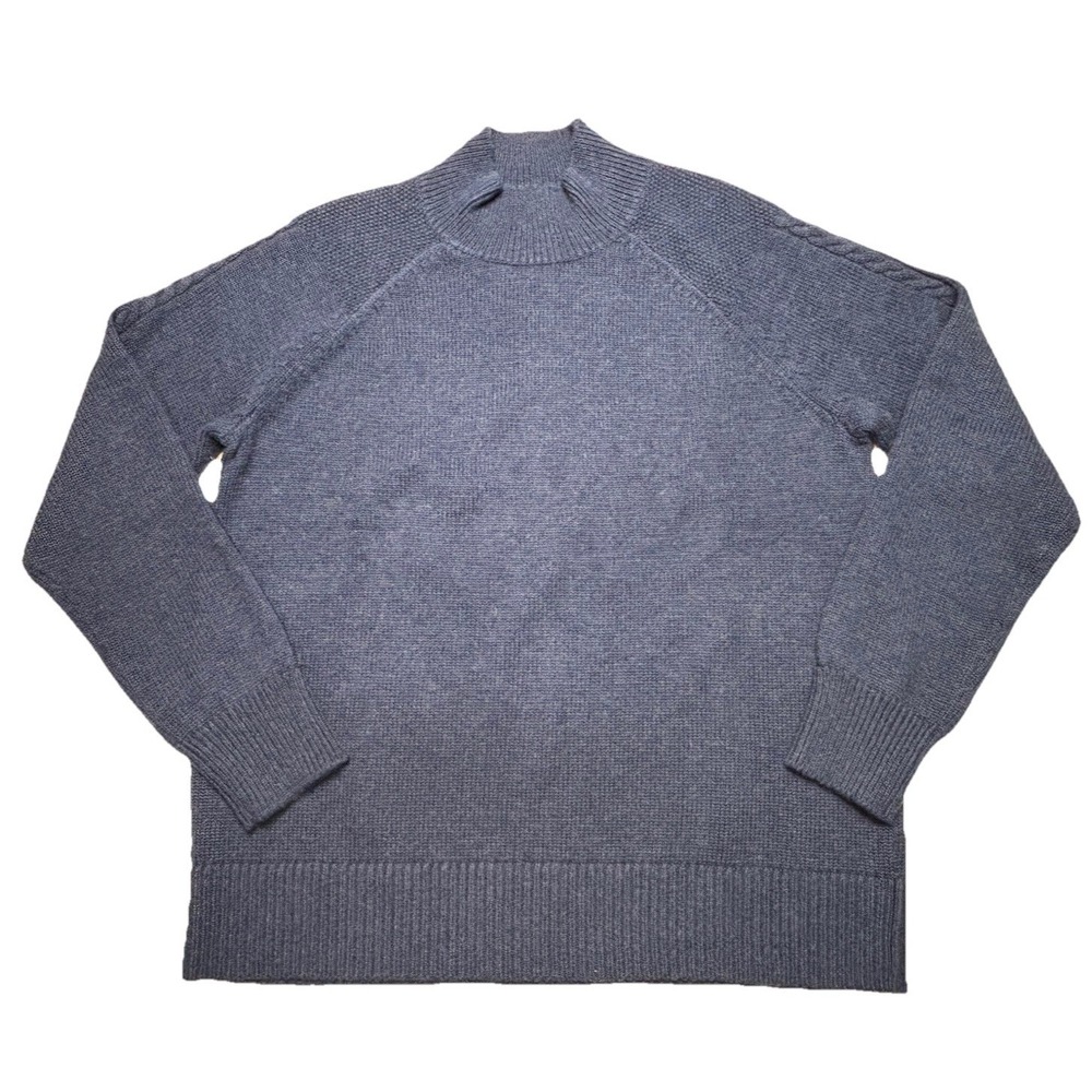 Orvis Wool‎ Blend Mock Neck Sweater Men's Large Blue Knit Raglan Pullover